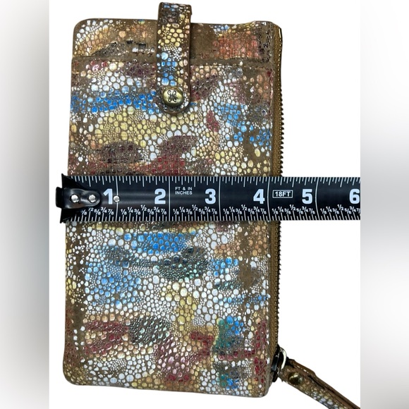 HOBO King Genuine Leather Phone Wallet Wristlet Ikat snakeskin pattern Teal - Picture 8 of 11
